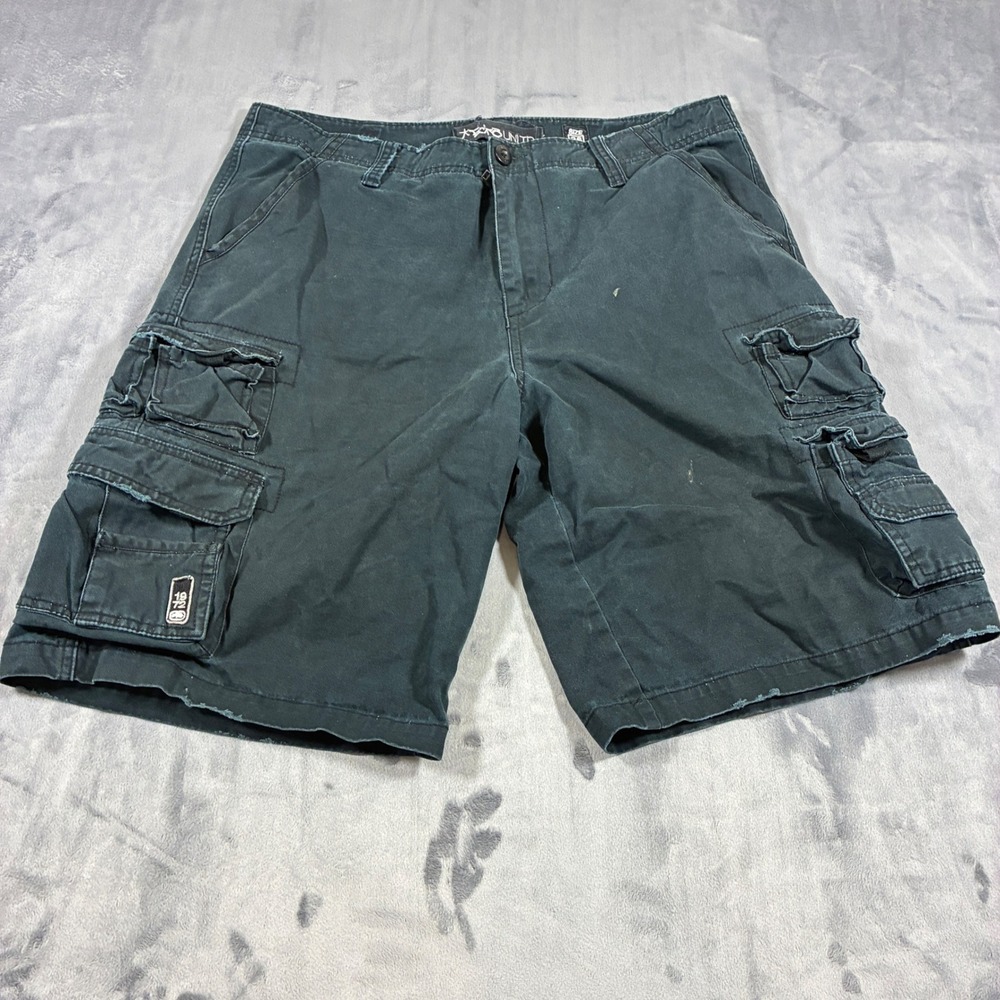 VTG Ecko Unltd Cargo Shorts Mens 36 Black Multi Pocket Utility Cotton Frayed Hem